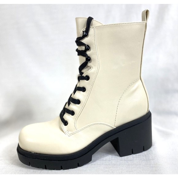 Nine West Combat Boots Platform Women's Size 10M Cream Black Lace Up Steam Punk - Picture 7 of 12